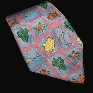 Save the Children Kids Art Under the Sea Silk Necktie Mens Novelty Fish Starfish